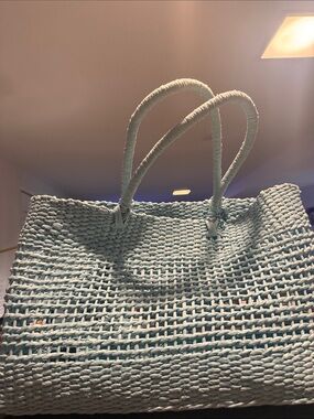 Light Blue Woven Tote Bag